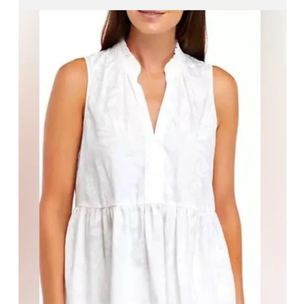 Lilly Pulitzer White Novella Sleeveless Peplum Top Ruffle 100% Cotton Floral Lrg